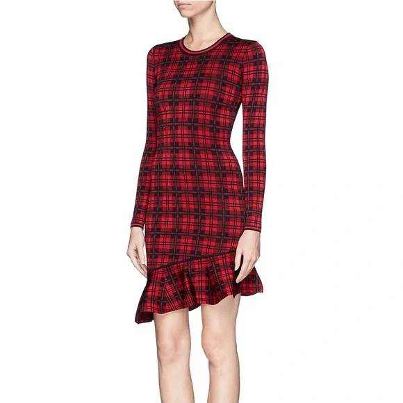 TORN BY RONNY KOBO ABIR ASYMMETRIC HEM CHECK DRESS - Picture 2 of 7